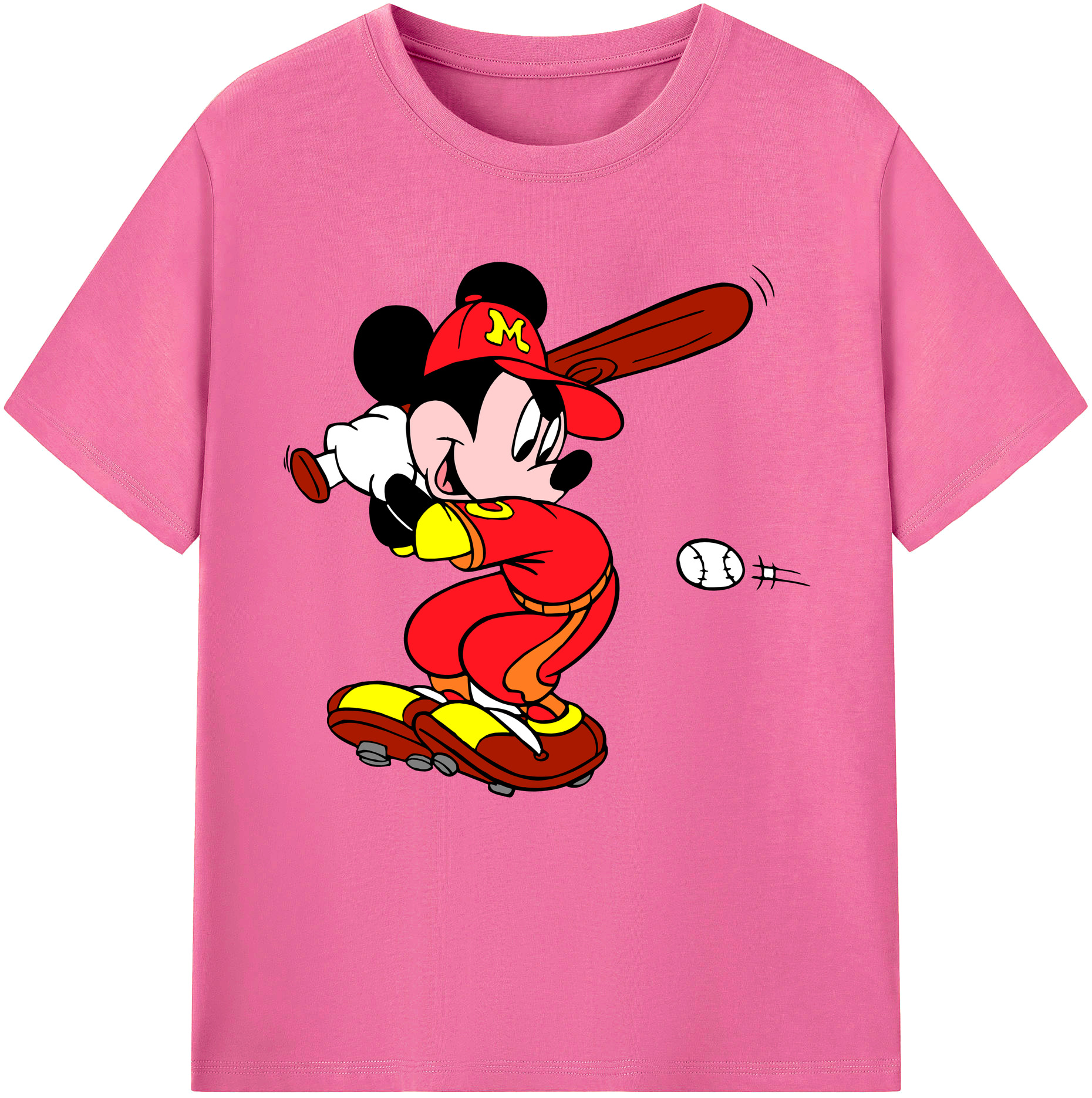 （画像用） ミッキーマウス Mickey Mouse レディースカジュアルプリントTシャツ（綿100％）